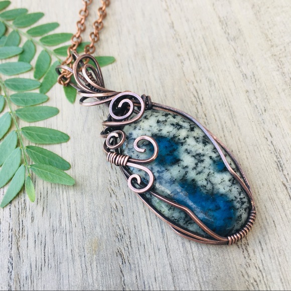 Natural jasper copper wire wrap pendant necklace - Picture 2 of 8